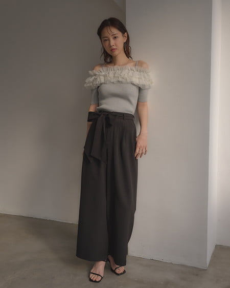 INGNI（イング） リボンワイドパンツ ｸﾛ