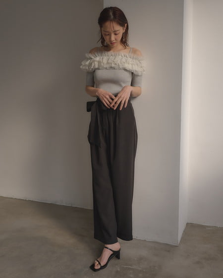 INGNI（イング） リボンワイドパンツ ｸﾛ