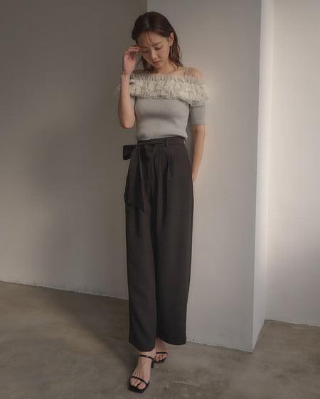 INGNI（イング） リボンワイドパンツ ｸﾛ