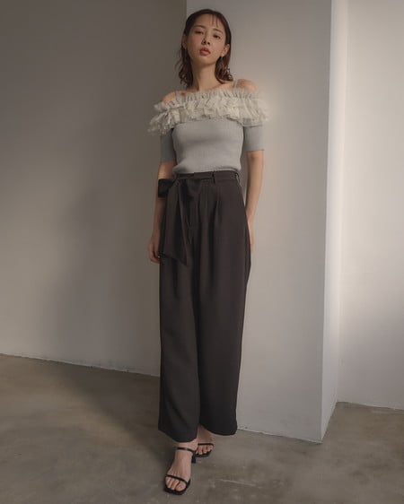 INGNI（イング） リボンワイドパンツ ｸﾛ