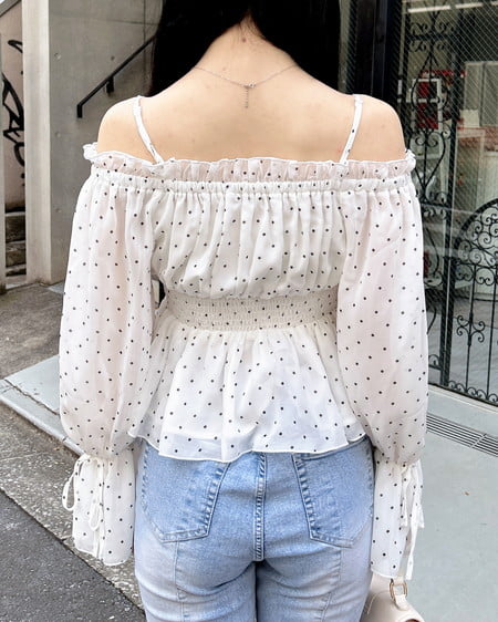 INGNI(イング) チュールオフショルブラウス オフ/ドット