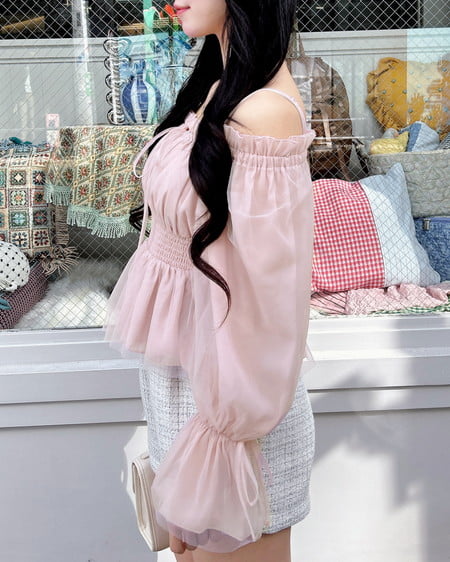 INGNI(イング) チュールオフショルブラウス ピンク