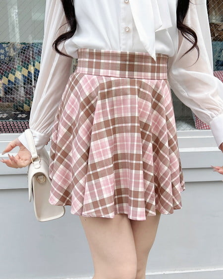 INGNI（イング） バックリボンチェック柄フレアスカパン ﾋﾟﾝｸ/ﾁｪｯｸ