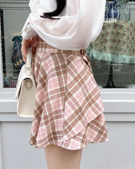 INGNI（イング） バックリボンチェック柄フレアスカパン ﾋﾟﾝｸ/ﾁｪｯｸ