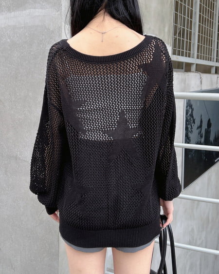 INGNI（イング） アソート柄メッシュチュニックニット ｸﾛ