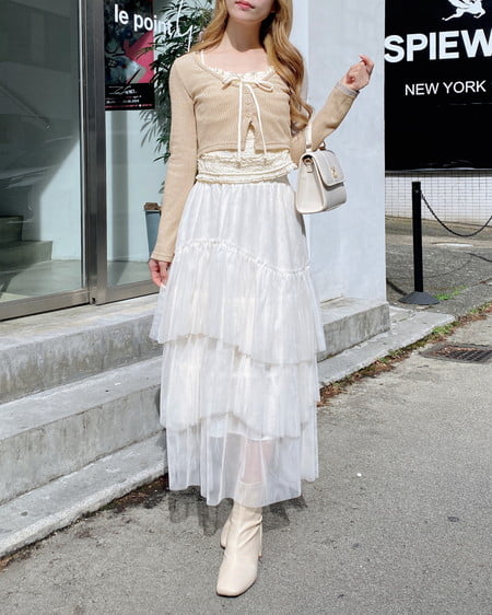 INGNI(イング) ランダムティアードチュールスカート/A オフホワイト