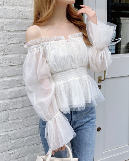 INGNI(イング) チュールオフショルブラウス オフホワイト