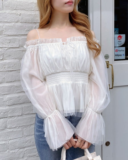 INGNI(イング) チュールオフショルブラウス オフホワイト