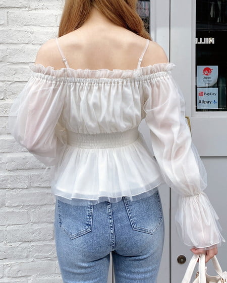 INGNI(イング) チュールオフショルブラウス オフホワイト