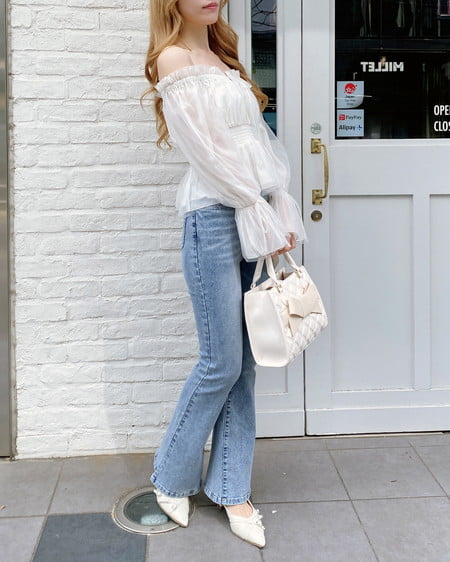 INGNI(イング) チュールオフショルブラウス オフホワイト