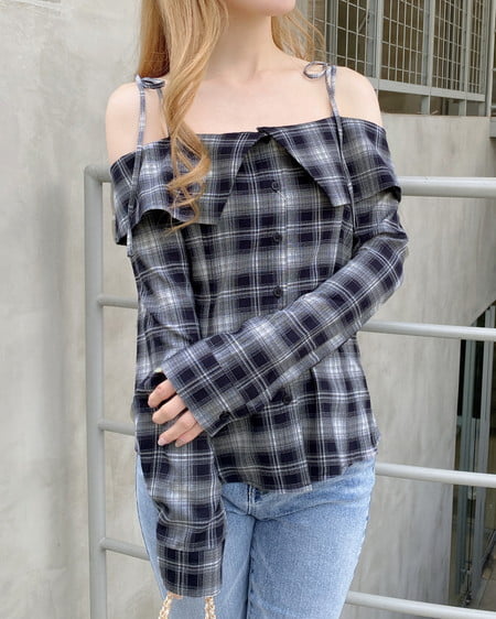 INGNI(イング) オフショルチェックブラウス コン/チェック