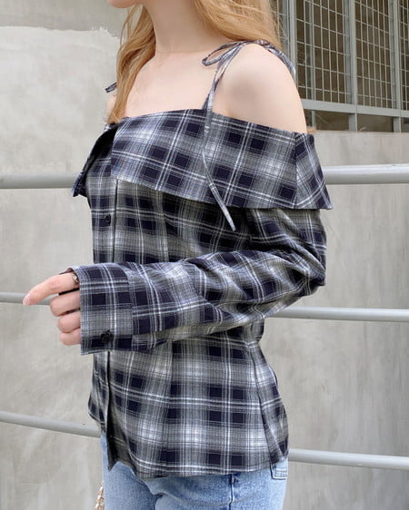 INGNI(イング) オフショルチェックブラウス コン/チェック