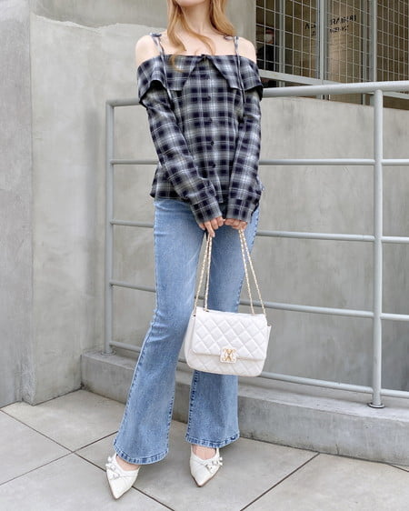 INGNI(イング) オフショルチェックブラウス コン/チェック