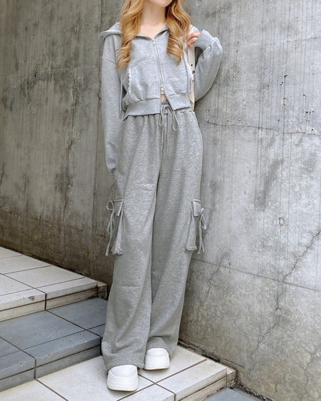 INGNI(イング) レース付胸ロゴスウェットショートジップパーカー(セットアップ対応) グレー