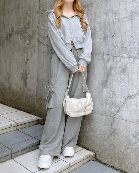 INGNI(イング) レース付胸ロゴスウェットショートジップパーカー(セットアップ対応) グレー