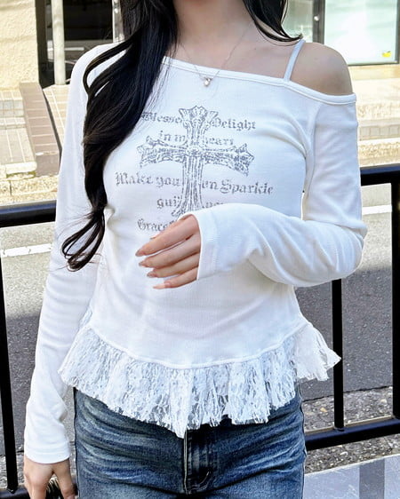 ワンショルレースレイヤードトップス