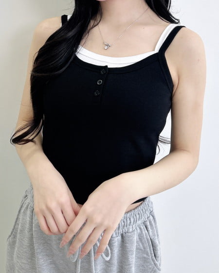 INGNI(イング) レイヤードリブキャミ クロ/オフホワイト