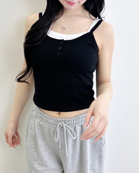 INGNI(イング) レイヤードリブキャミ クロ/オフホワイト