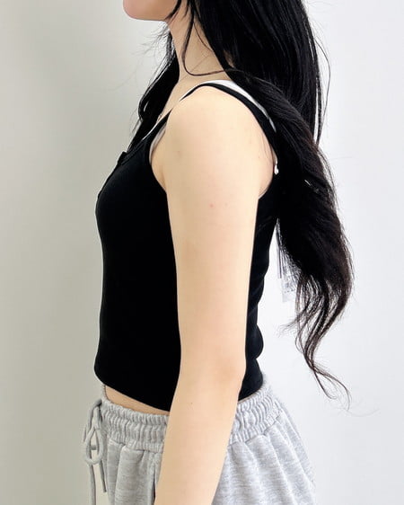 INGNI(イング) レイヤードリブキャミ クロ/オフホワイト