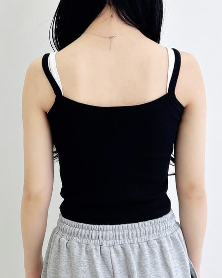 INGNI(イング) レイヤードリブキャミ クロ/オフホワイト