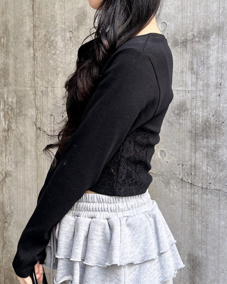 INGNI(イング) サイドレース胸ロゴロングTシャツ クロ