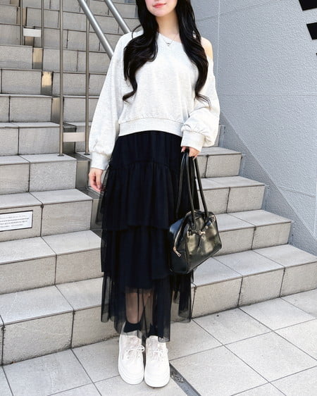 INGNI(イング) スウェット肩リボン胸ロゴワンショルトップス グレー