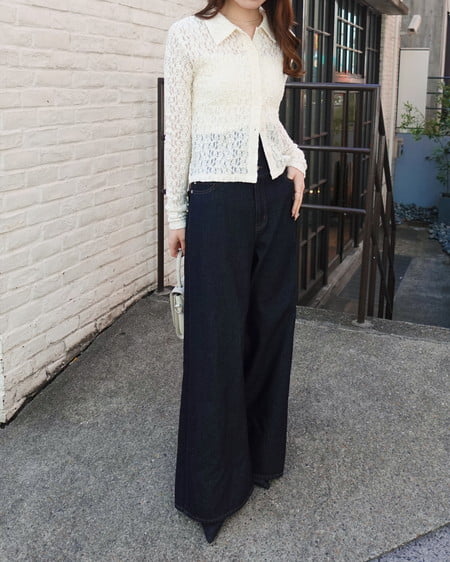 INGNI（イング） ストレッチレーストップス ｵﾌﾎﾜｲﾄ