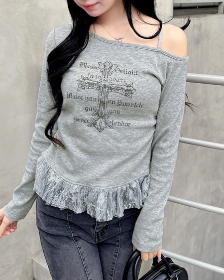 ワンショルレースレイヤードトップス