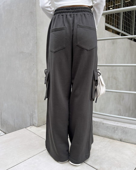 INGNI（イング） リボン付カーゴスウェットパンツ ﾁｬｺｰﾙｸﾞﾚｰ