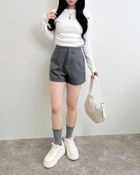 INGNI（イング） 装飾クロス付サイドギャザーリブロンT ｵﾌﾎﾜｲﾄ