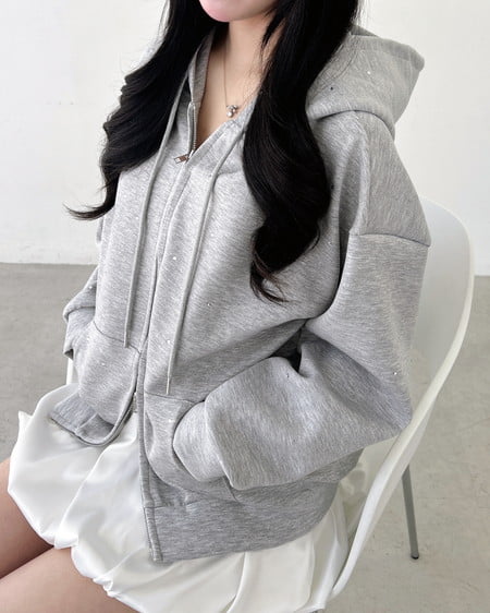 INGNI（イング） ビジュー付ダンボールジップパーカー ｸﾞﾚｰ