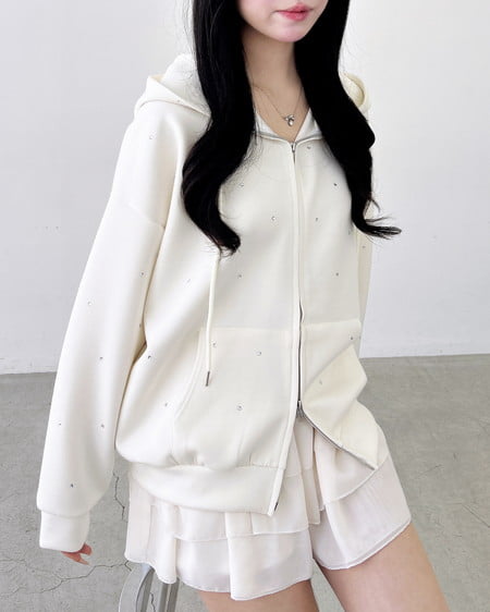 INGNI（イング） ビジュー付ダンボールジップパーカー ｱｲﾎﾞﾘｰ