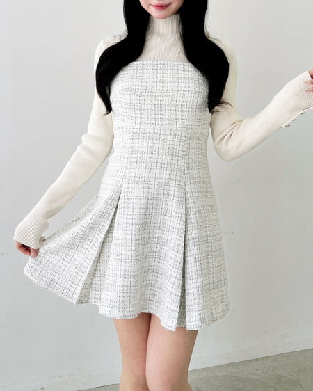バックレースアップツイードミニキャミワンピース(セットアップ対応)