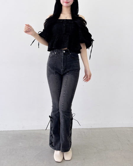 INGNI（イング） ツイードペプラムオフショルブラウス ｸﾛ