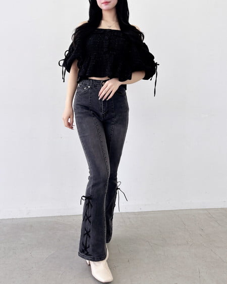 INGNI（イング） ツイードペプラムオフショルブラウス ｸﾛ