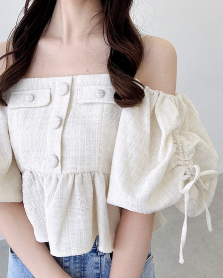 INGNI（イング） ツイードペプラムオフショルブラウス ｱｲﾎﾞﾘｰ