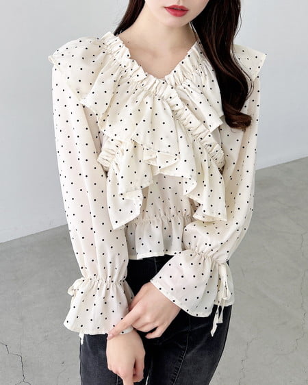INGNI(イング) クロスフリルオフショルブラウス オフ/ドット