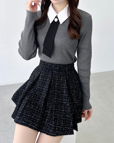 INGNI（イング） ツイードプリーツスカパン(セットアップ対応) ｸﾛ/ﾂｲｰﾄﾞ