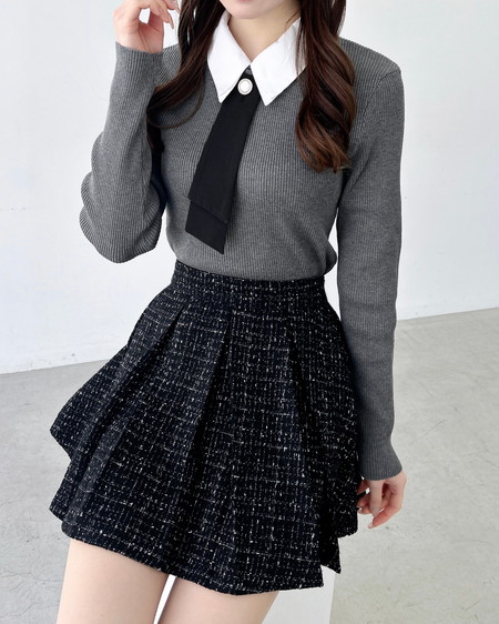 【3／18 2時までの限定価格】【WEB限定】襟付ボウタイニット