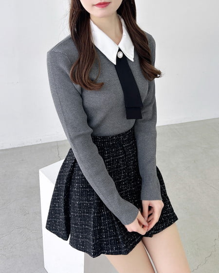 INGNI（イング） ツイードプリーツスカパン(セットアップ対応) ｸﾛ/ﾂｲｰﾄﾞ