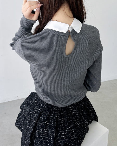 INGNI（イング） 襟付ボウタイニット ﾁｬｺｰﾙｸﾞﾚｰ