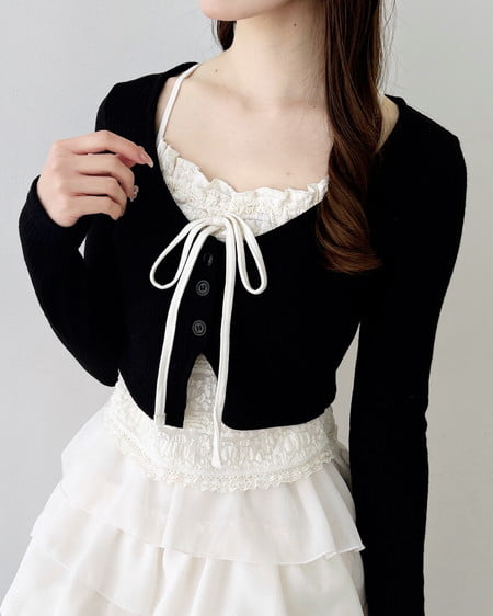 INGNI（イング） レースレイヤードカーデトップス ｸﾛ