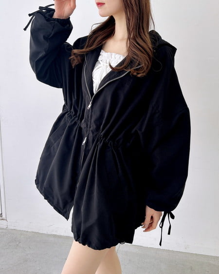 INGNI(イング) ミドル丈袖リボン2Wayマウンテンパーカー クロ