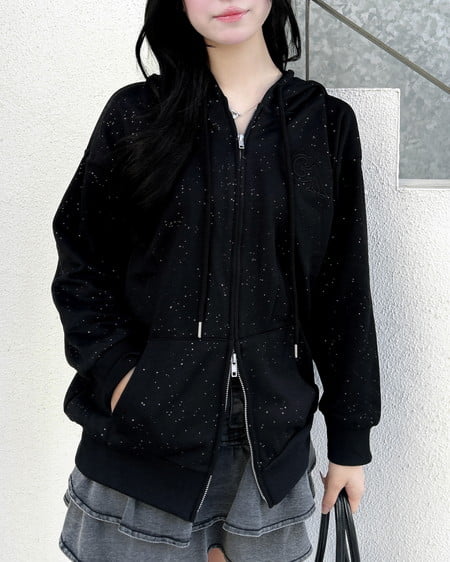 INGNI(イング) ラメスウェットジップパーカー クロ