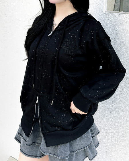 INGNI(イング) ラメスウェットジップパーカー クロ