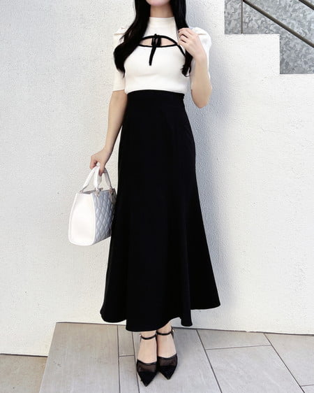 INGNI（イング） デコルテオープン5分袖ニット ｵﾌﾎﾜｲﾄ/ｸﾛ