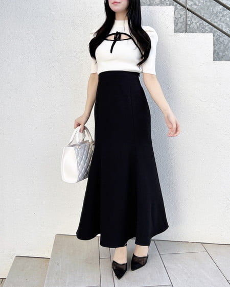 INGNI（イング） デコルテオープン5分袖ニット ｵﾌﾎﾜｲﾄ/ｸﾛ