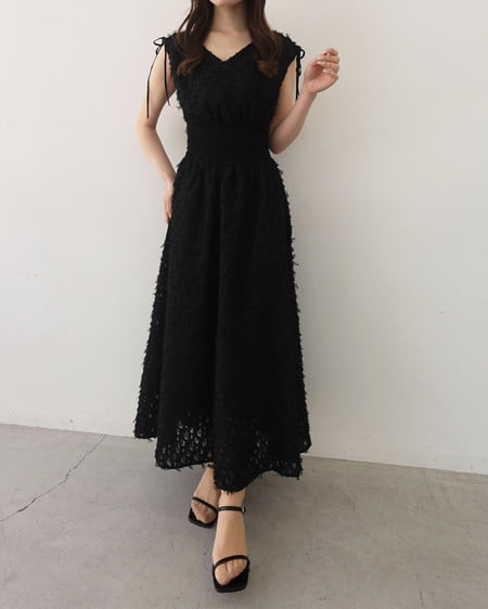 INGNI(イング) ジャガードフリンジワンピース クロ