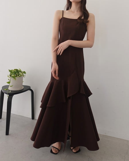 INGNI（イング） バックレースアップアシメスリットキャミワンピース ﾀﾞｰｸﾌﾞﾗｳﾝ