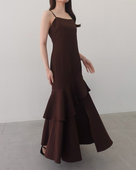 INGNI（イング） バックレースアップアシメスリットキャミワンピース ﾀﾞｰｸﾌﾞﾗｳﾝ